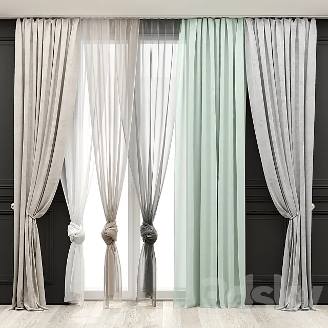 Curtains with moldings 514C 3D Model