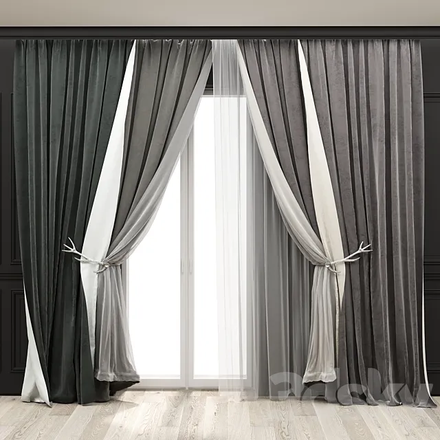 Curtains with moldings 524C 3D Model