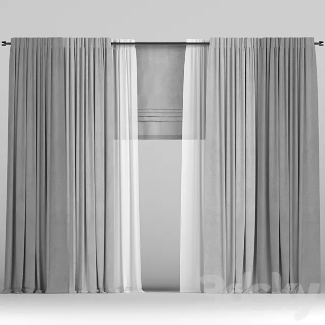 Curtains with roman and tulle. 3D Model