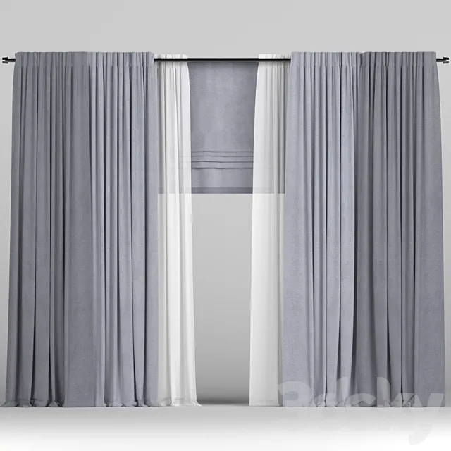 Curtains with roman and tulle. 3D Model
