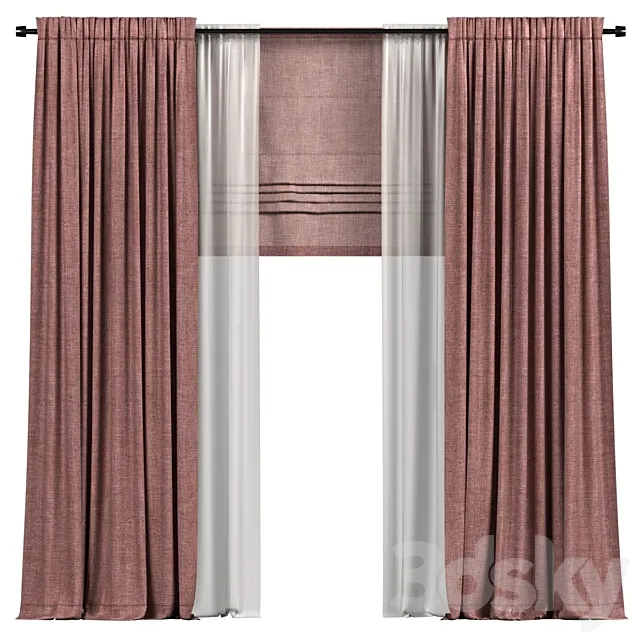 Curtains with roman and tulle 3D Model
