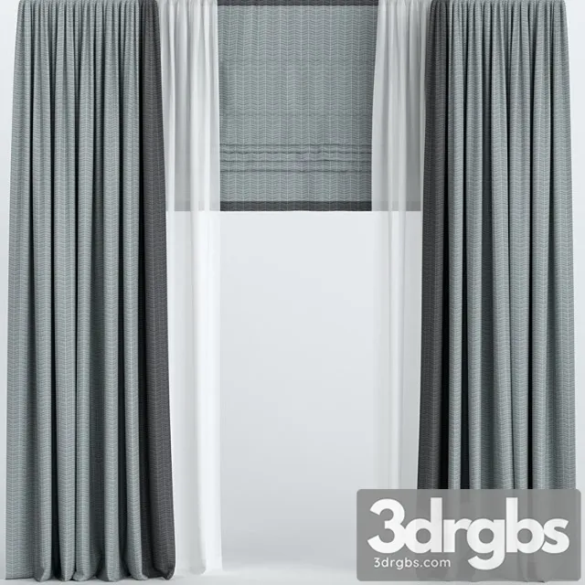 Curtains with roman and tulle. 3D Model Free