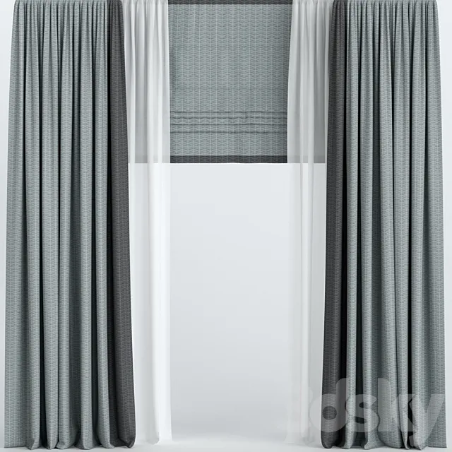 Curtains with Roman and tulle. 3DModel