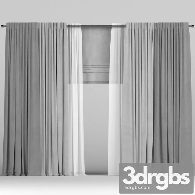 Curtains with roman and tulle_2 3D Model Free