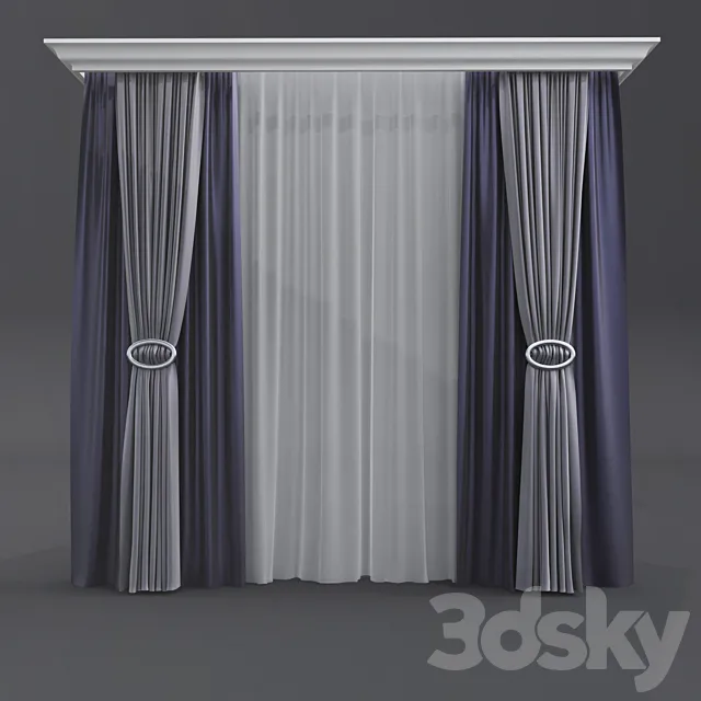 Curtains with stitches dark 3D Model