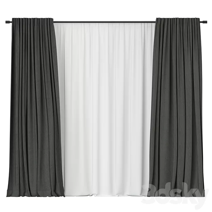 Curtains with tulle 3D Model