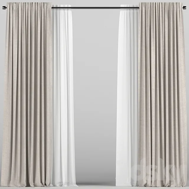 Curtains with tulle. 3D Model