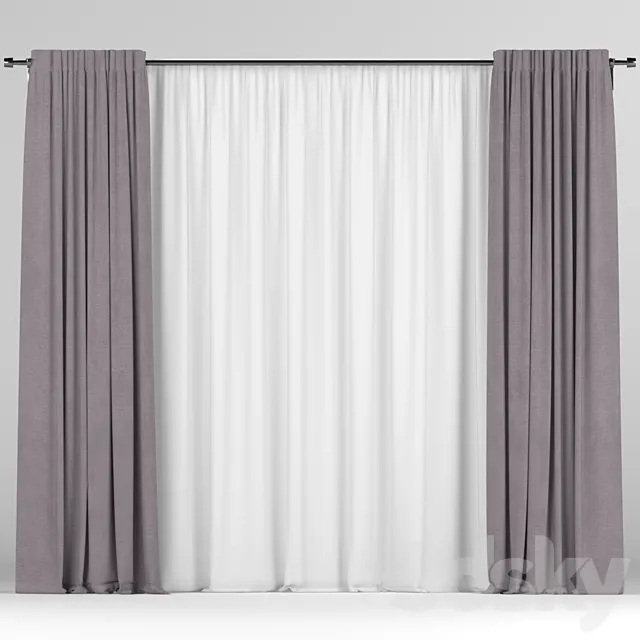 Curtains with tulle 3D Model