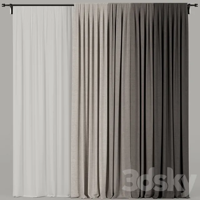 Curtains with tulle 3D Model