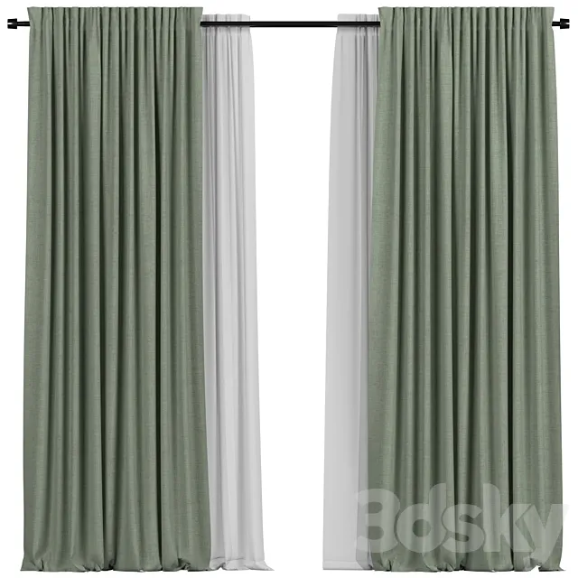 Curtains with tulle 3D Model