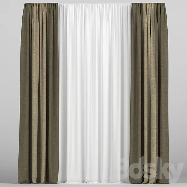 Curtains with tulle 3D Model