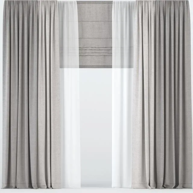 Curtains with tulle 3D Model