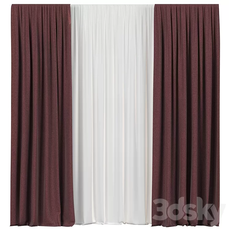 Curtains with tulle 3D Model