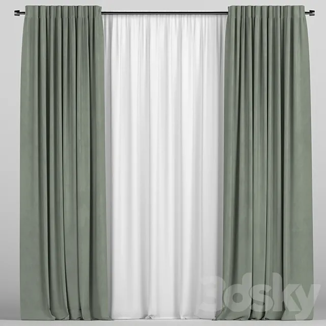 Curtains with tulle 3D Model