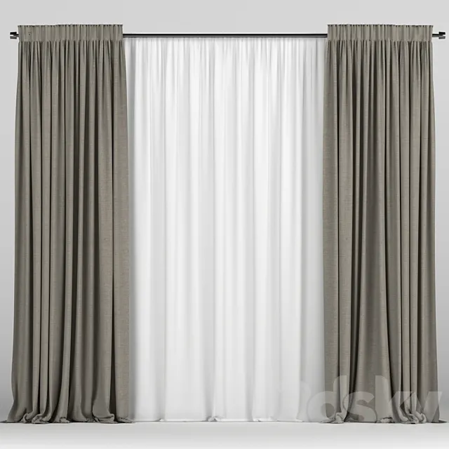 Curtains with tulle 3D Model