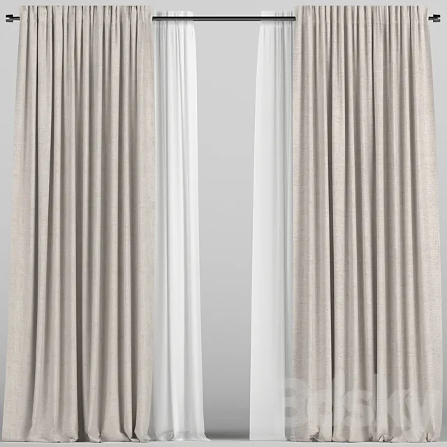 Curtains with tulle. 3D Model