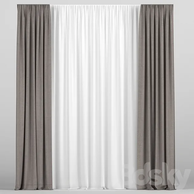 Curtains with tulle 3D Model