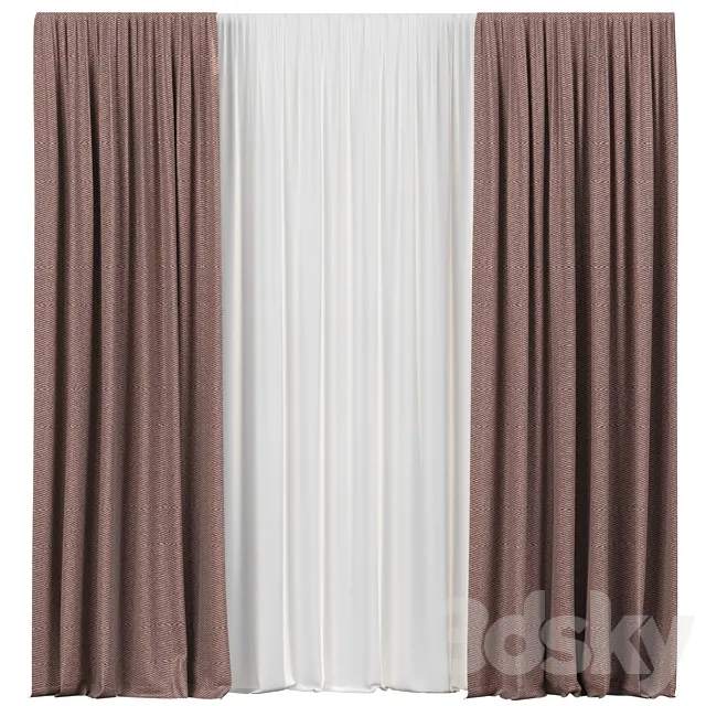 Curtains with tulle 3D Model