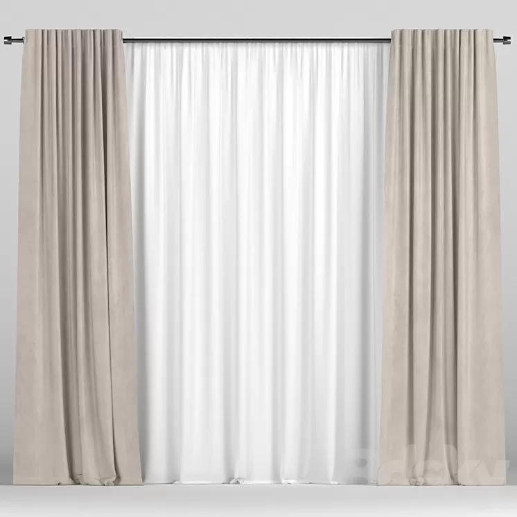Curtains with tulle 3D Model