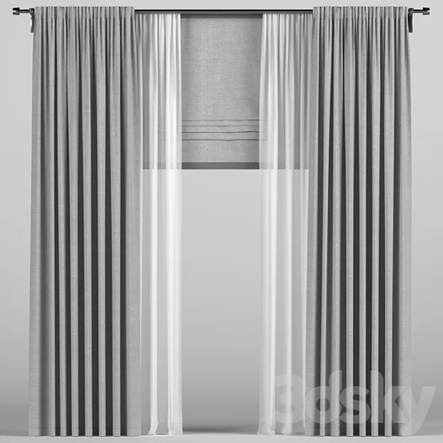 Curtains with tulle and roman blinds. Free Download