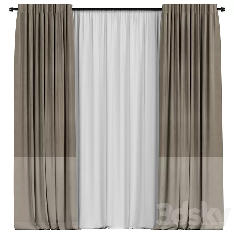 Curtains with tulle in two colors 3D Model