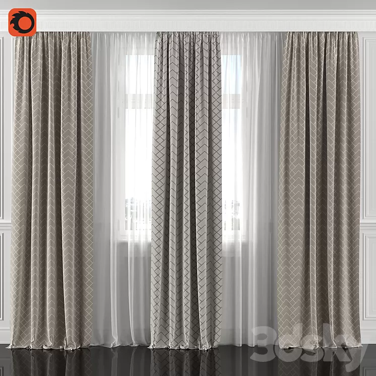Curtains with window 162C 3D Model