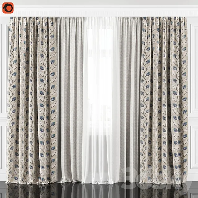 Curtains with window 182C 3D Model