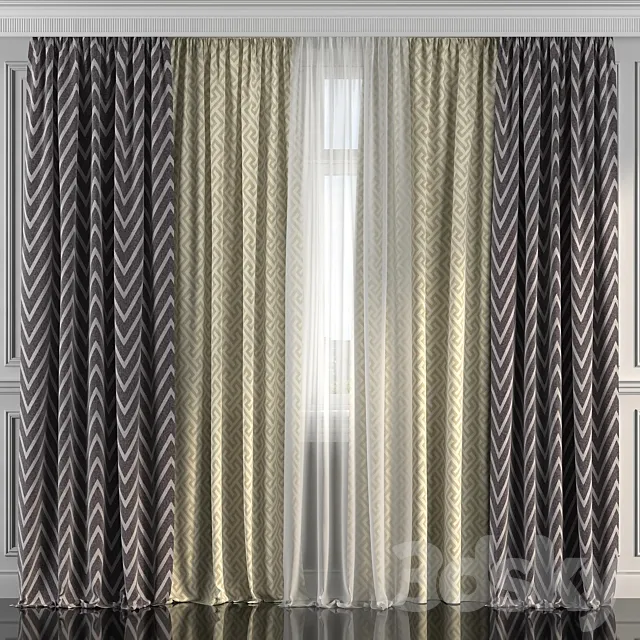 Curtains with window 195 3D Model