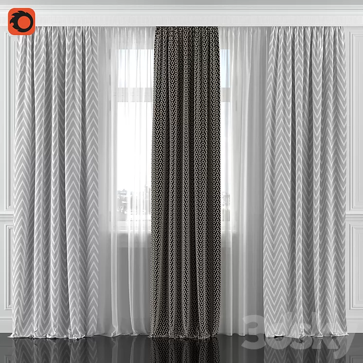 Curtains with window 196C 3D Model
