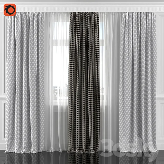 Curtains with window 196C 3DModel