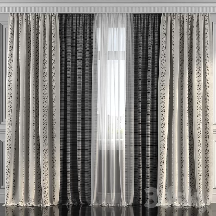 Curtains with window 233 3D Model