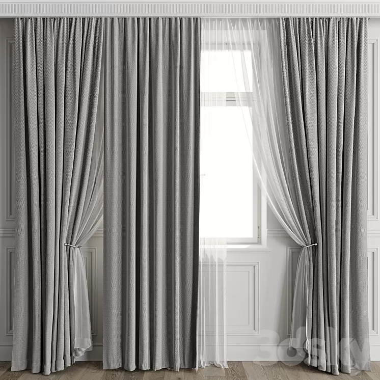 Curtains with window 497C 3D Model Free