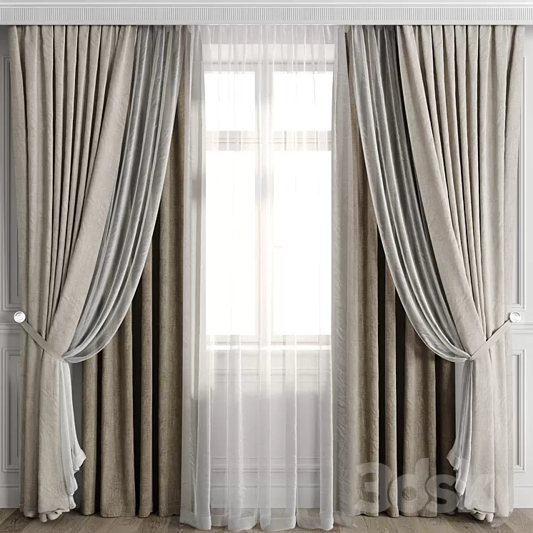 Curtains with window 502C 3D Model Free