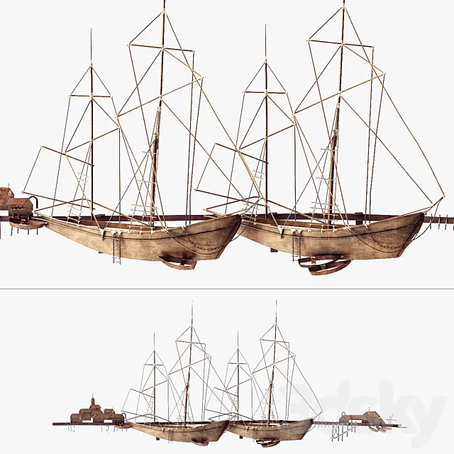 Curtis Jere Ships In The Harbor Wall Decoration 3D Model