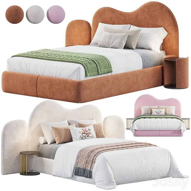 Curved Bedhead Boucle bed 3D Model