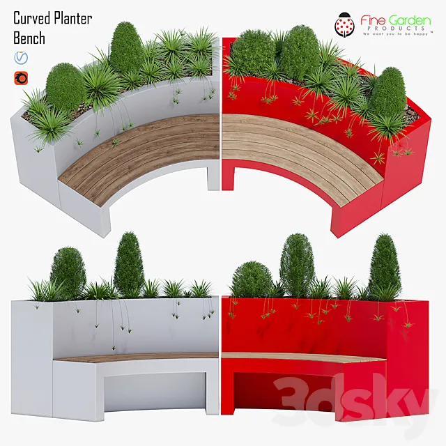 Curved planter bench one 3D Model