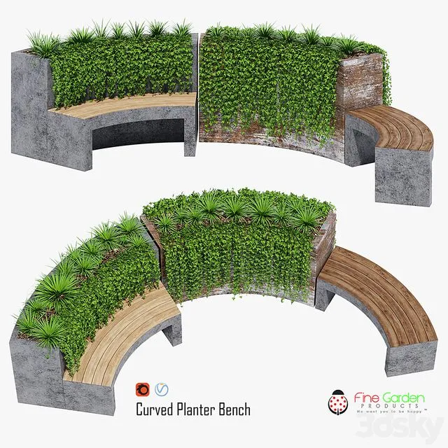 Curved planter bench two 3D Model