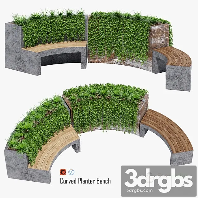 Curved Planter Bench Two 3D Model Free