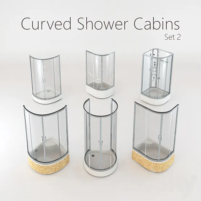 Curved Shower Cabins Set 2 3DModel