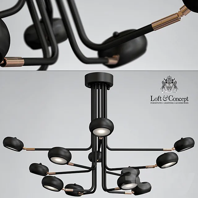 Curved Stix Chandelier 12 Black 3D Model