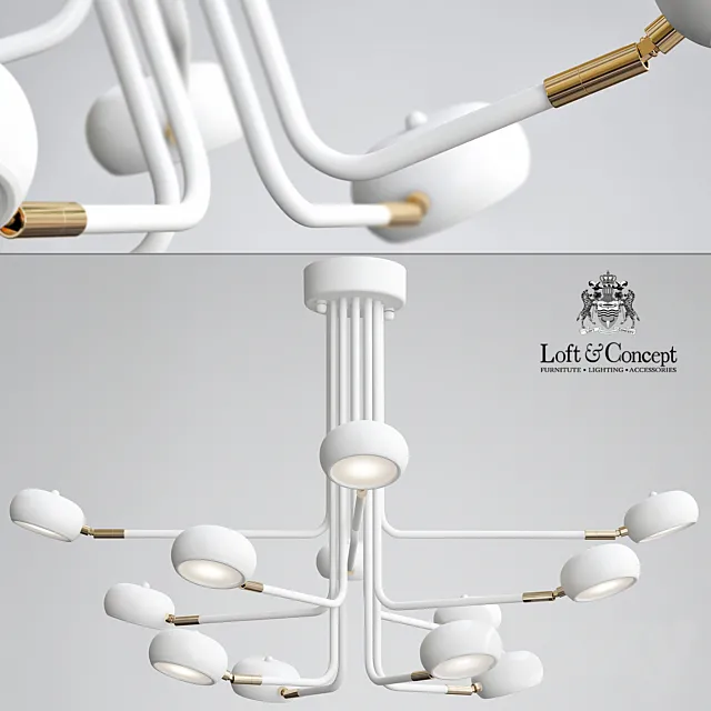 Curved Stix Chandelier 12 White 3D Model
