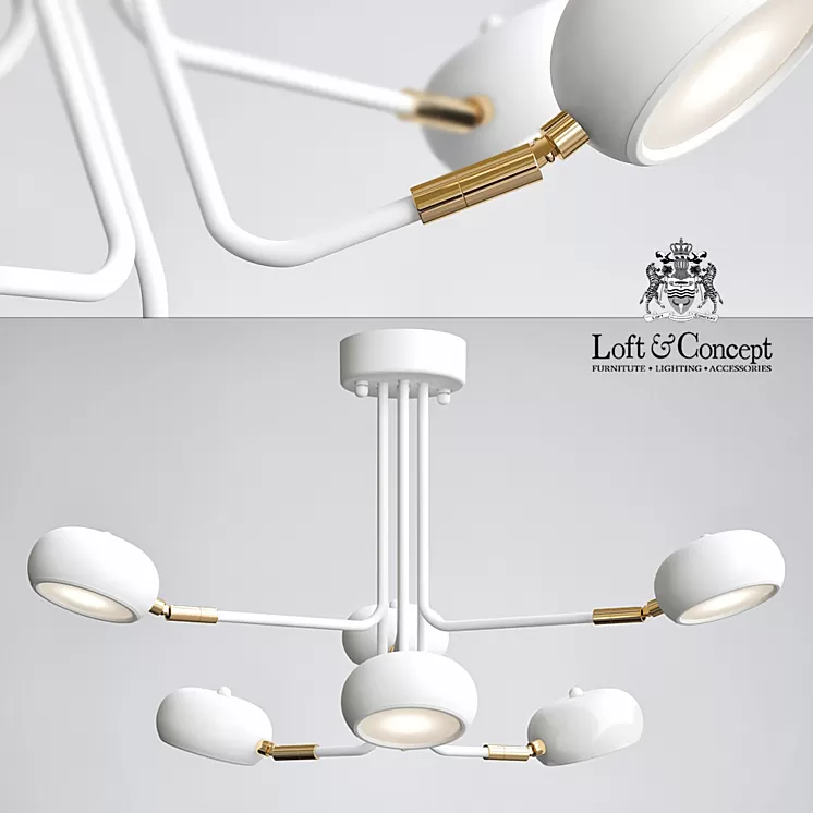 Curved Stix Chandelier 6 White 3D Model