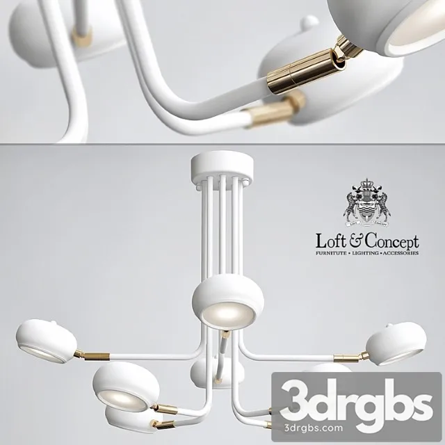 Curved stix chandelier 8 white 3D Model Download