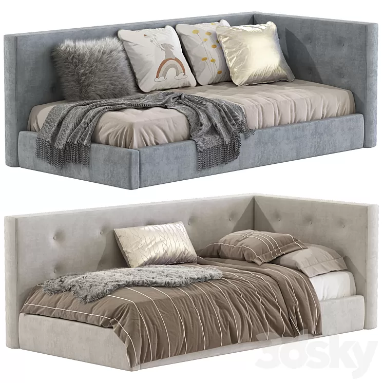Cushy Upholstered Platform Corner Bed 2 3D Model Free