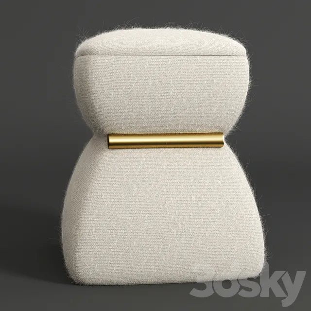 Cusi Modern Pouf in White Mohair 3D Model