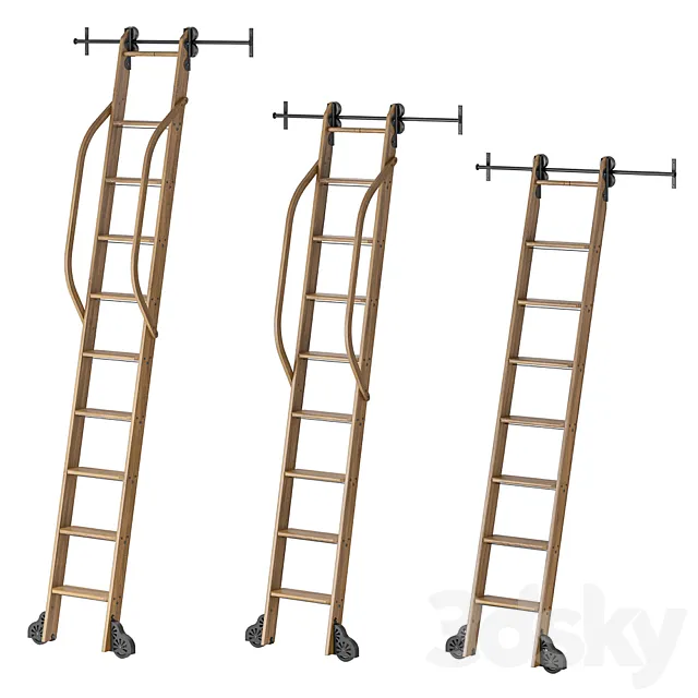 Custom Service Hardware Rolling Library Ladder 3D Model