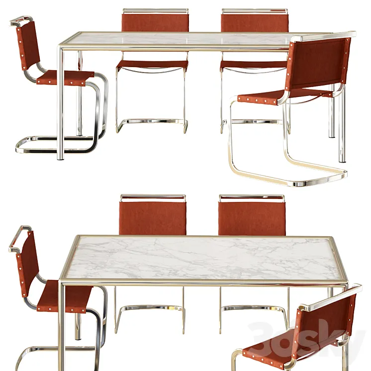 Cy Metal and Marble Dining Table 3D Model Free