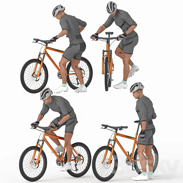 Cyclist Man in 04 Poses 3D Model