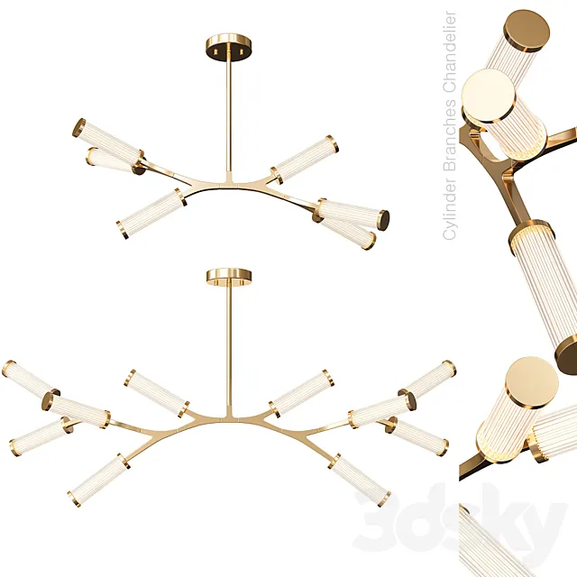 Cylinder Branches Chandelier Set 3D Model