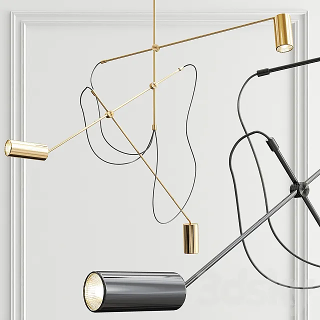 Cylinder Industrial Triple Arm Chandelier 3DModel